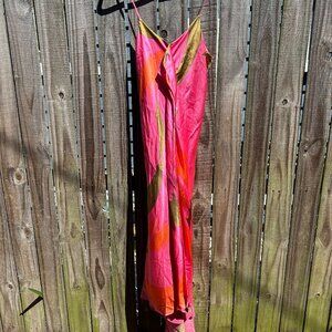 Tibi Midi Dress Ruffle Flow Bias 100% Silk Orange Pink Size 4